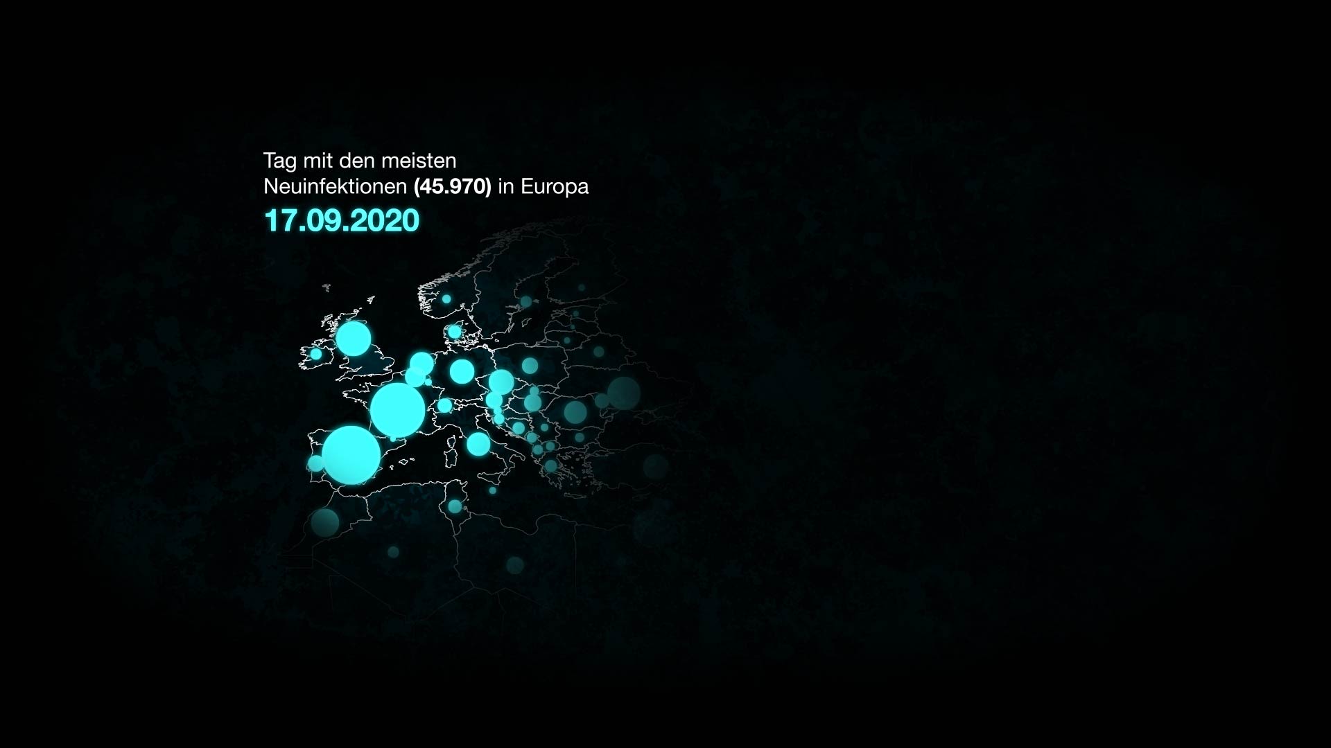 Kartenausschnitt: Europa, Tag mit den meisten Neuinfektionen