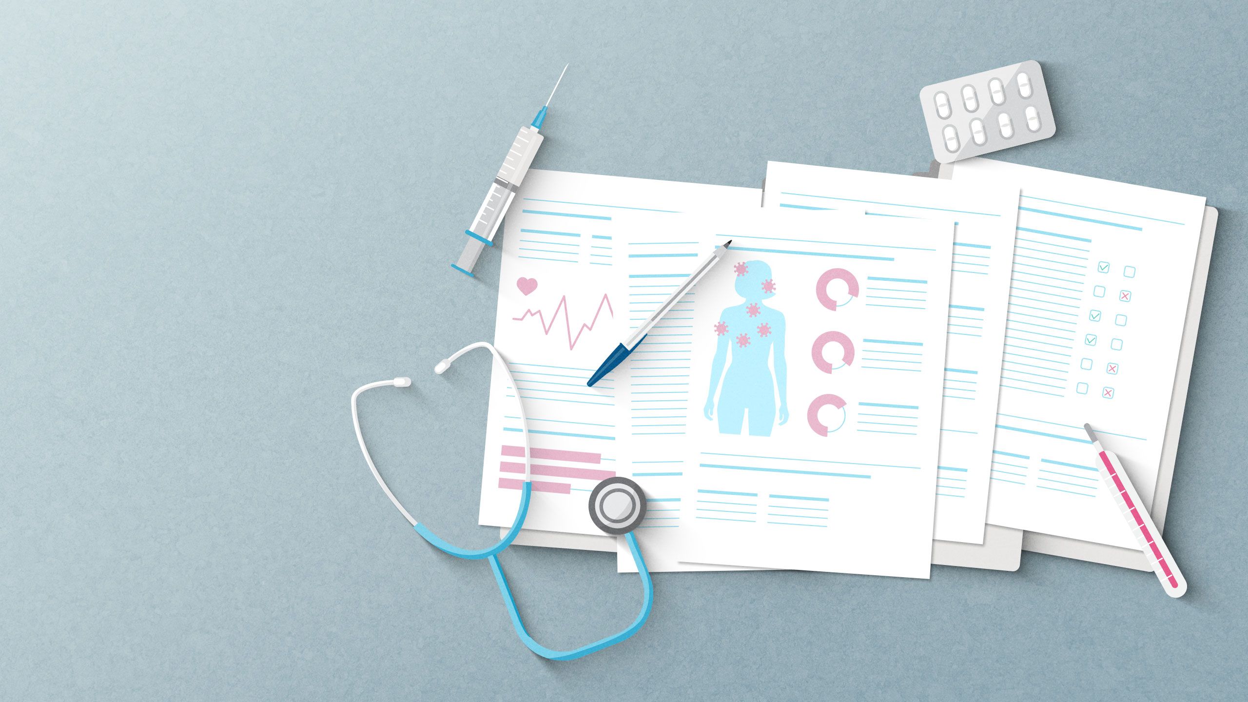 Schreibtisch mit Krankenakten